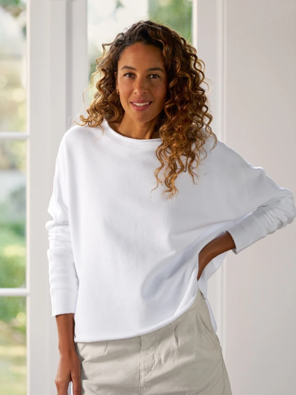 Frank and Eileen ANNA Long-Sleeve Capelet Triple Terry White Size M $218